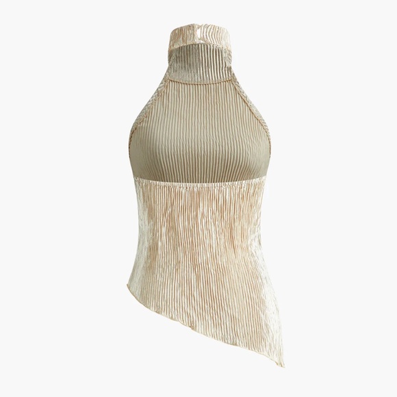 Commense Asymmetric Halter Crop Top w/Wide Leg Pant Set - Picture 6 of 9